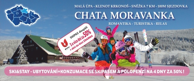 SKI&STAY z Krkonoš na 4 dny se skipasem za půl 100m od sjezdovky, Moravanka